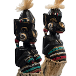 Комплект из 2-х деревянных статуэток Asmat Straw Headdress Statuettes Black Colorful Tattoo варинант исполнения - 3 | Loft Concept в Нижнем Новгороде