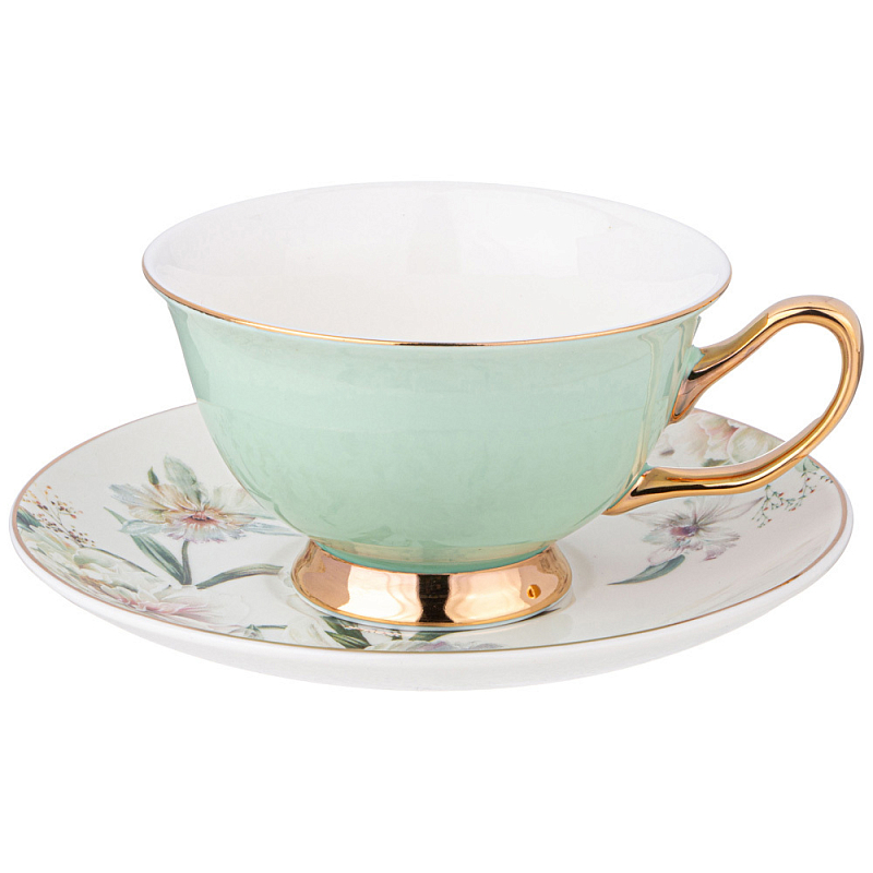 Чайная пара из фарфора 200 мл Green Tea Porcelain Set Белый Золотой Зеленый в Нижнем Новгороде | Loft Concept 